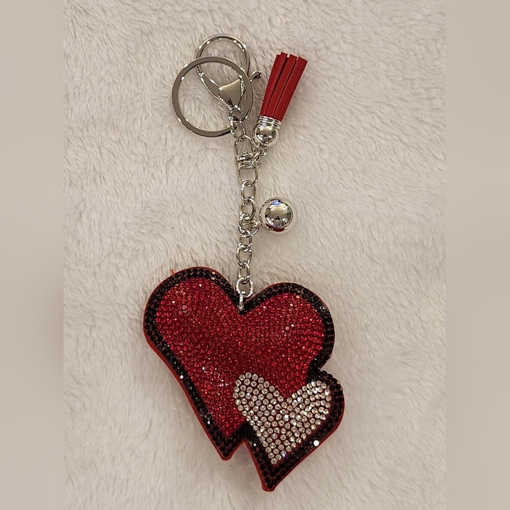 Valentines Day Red and Silver Heart Keychain Bag Charm